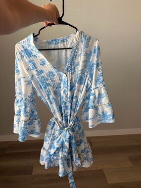 Blue & White Floral Tie-Waist Dress